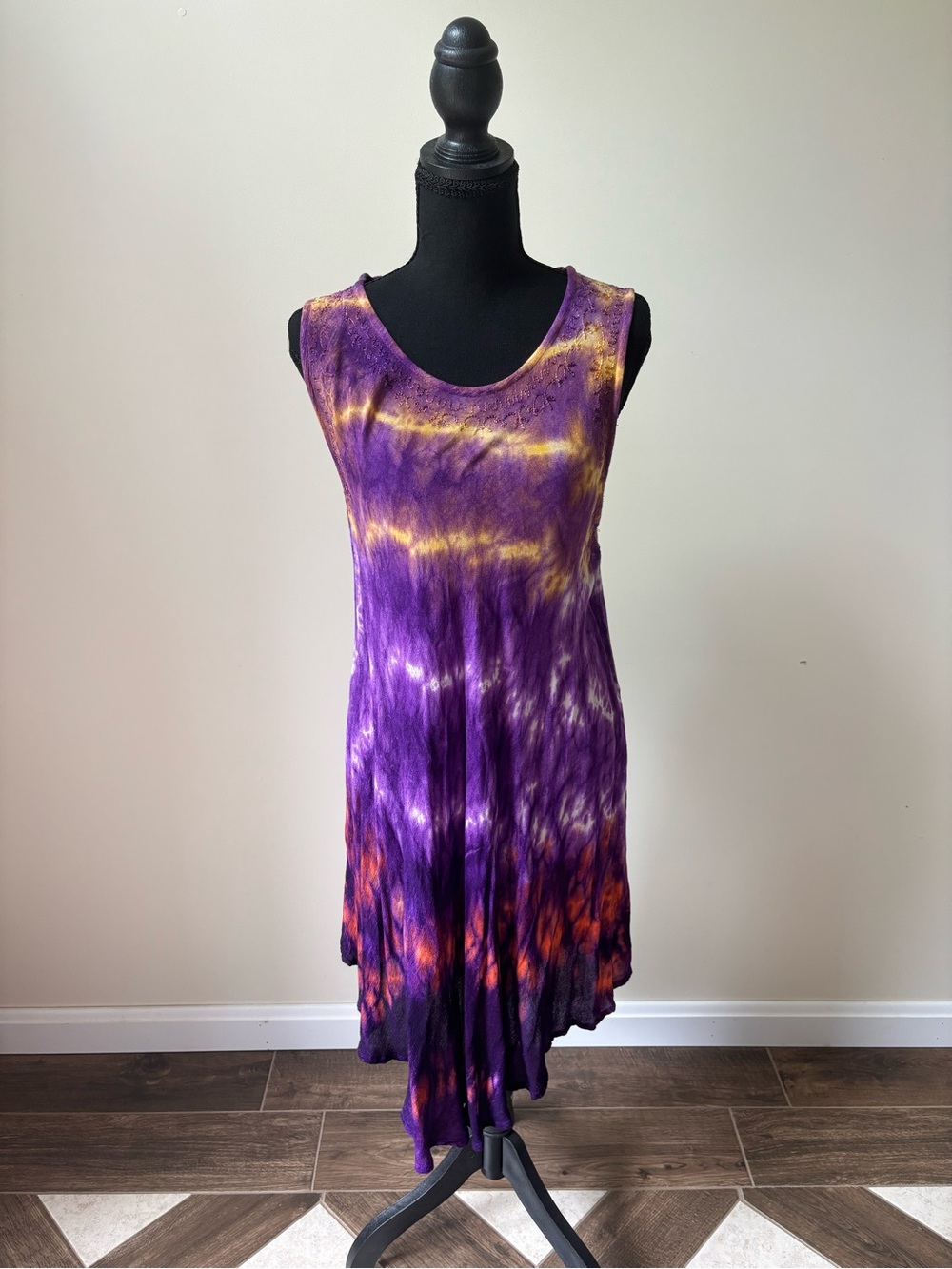 Sakkas Purple Tie-Dye Sleeveless Midi Dress with Orange and Cream